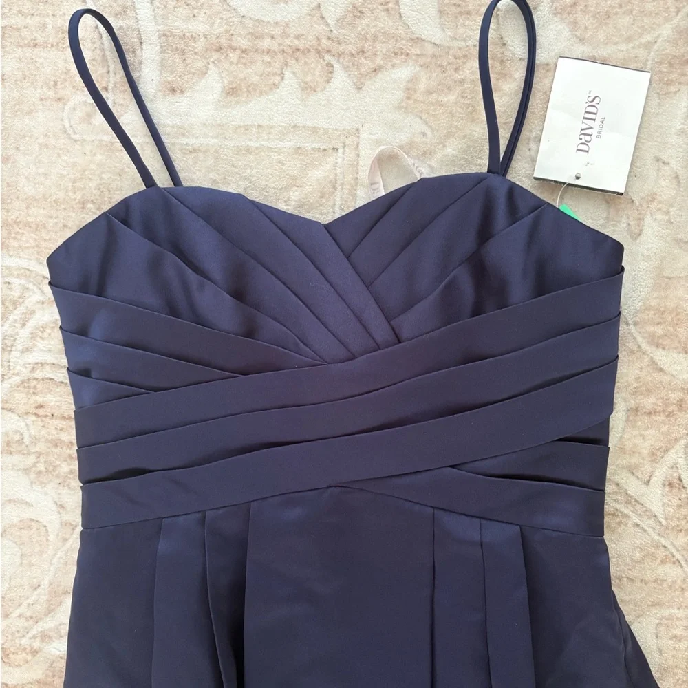 David's Bridal Junior Bridesmaid Elegant Navy Spaghetti Strap Dress Size 10 - Picture 3 of 5